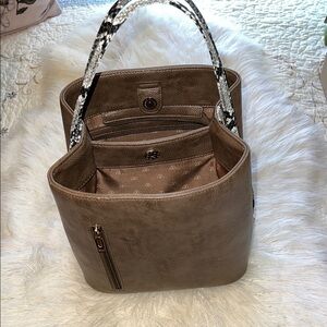 Samoa Elegant Taupe Handbag with Snakeskin Accents